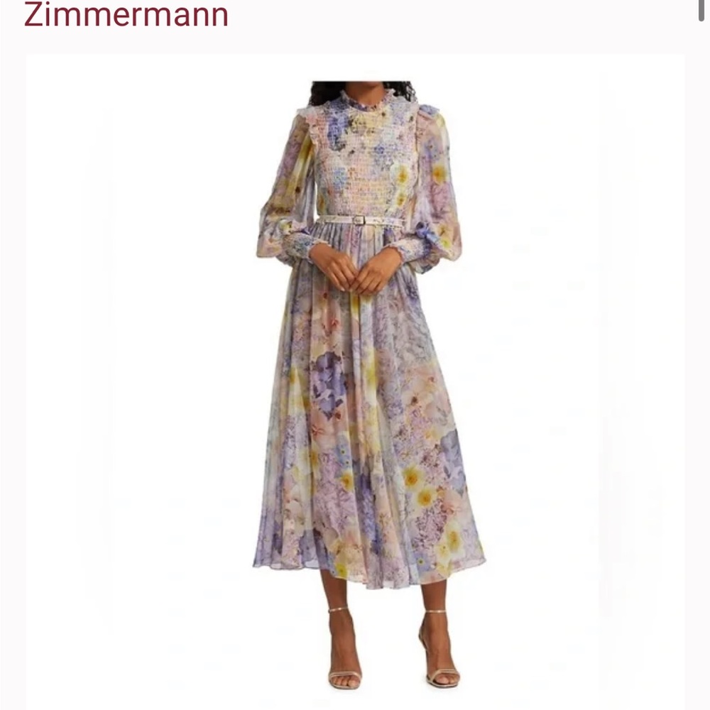 ZIMMERMANN Rhythmic smocked midi dress size 2 US 6-8 used once in brand new cond